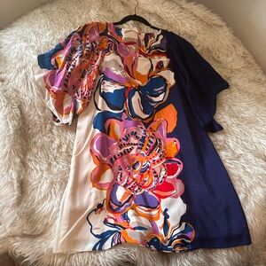 Anthropologie Maeve Vero Silk Mini Dress in Blue Multi Floral Size medium